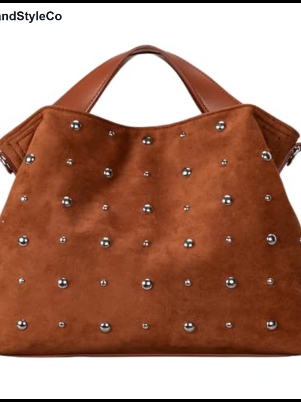 Faux Suede Tote Bag Studded Crossbody Purse with Adjustable Strap